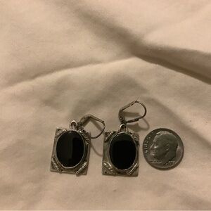 Sterling Silver and Black Onyx Oval Earrings